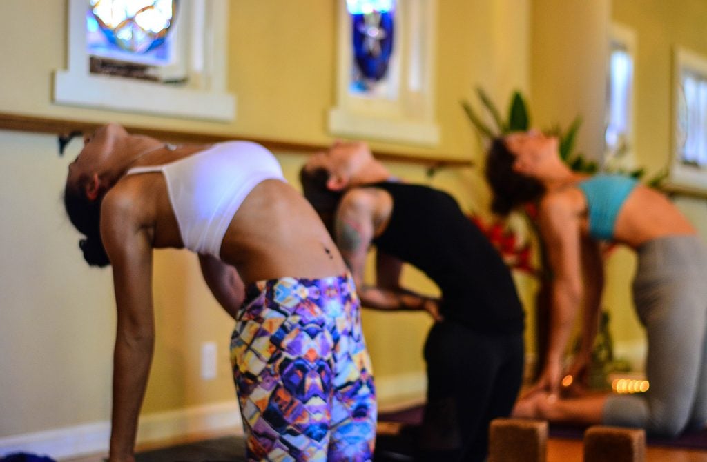 A yoga teacher training group