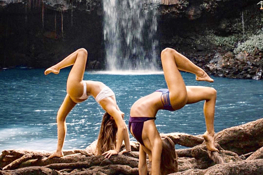 Yoga at a Maui waterfall